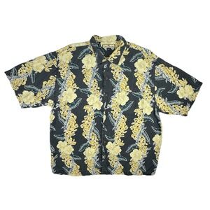Tommy Bahama Men's XL Silk Camp Shirt Hawaiian Aloha Floral Yellow Hibiscus VTG